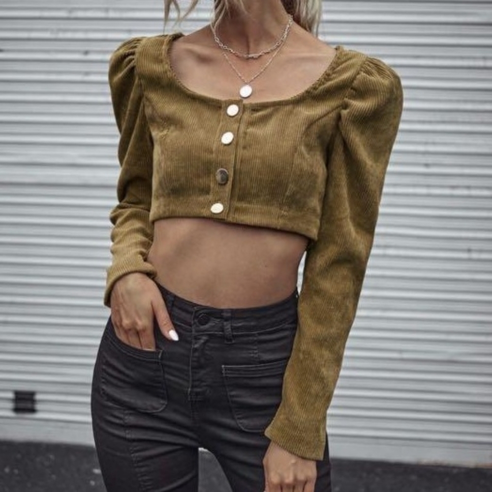 Zara Olive Corduroy Crop Top
